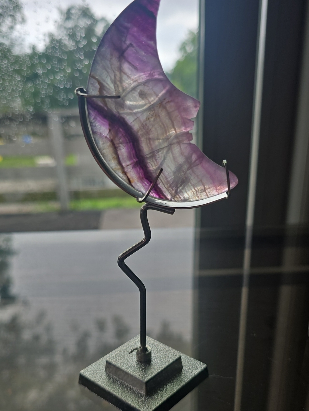 Decorative Purple Fluorite Crescent Moon Sculpture - Home Art